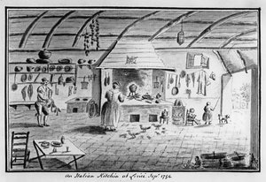 1754年9月レリチでのイタリアのキッチンの眺め（ペンとインク） 作： Italian School